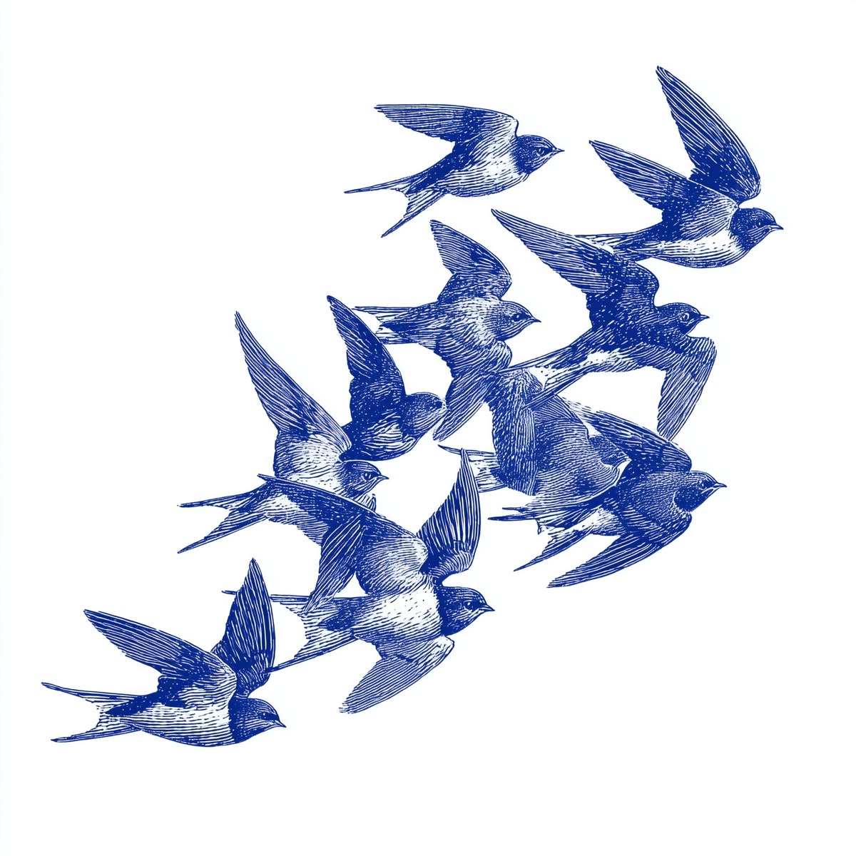 Blue birds in flight illustration